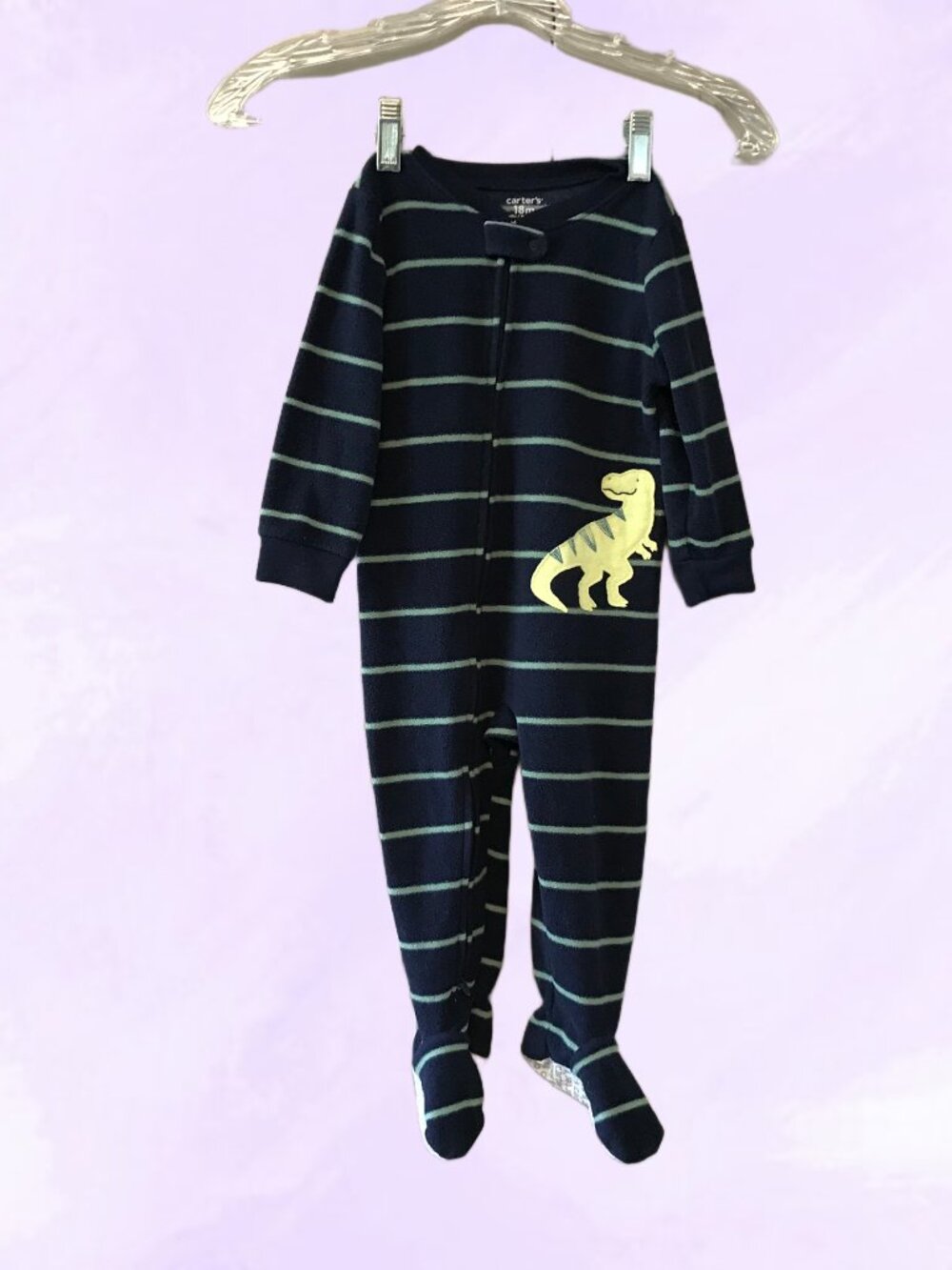 Carter's one piece horizontal striped onesie sleeper in navy blue and turquoise